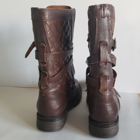 Steve Madden Banddit Sz 7 Leather Brown Moto Buckle Boots quilted Women - Picture 15 of 16